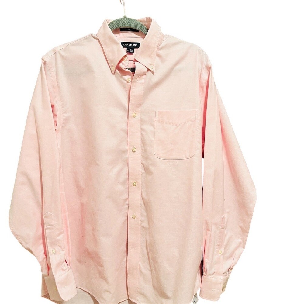 Lands’ End Shirt Mens Size M Pink Oxford Button-Down Long Sleeve Casual